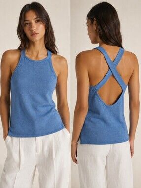 Massimo Dutti Blue Italian Yarn Blue Cross Strap Open Back Tank Top - XS